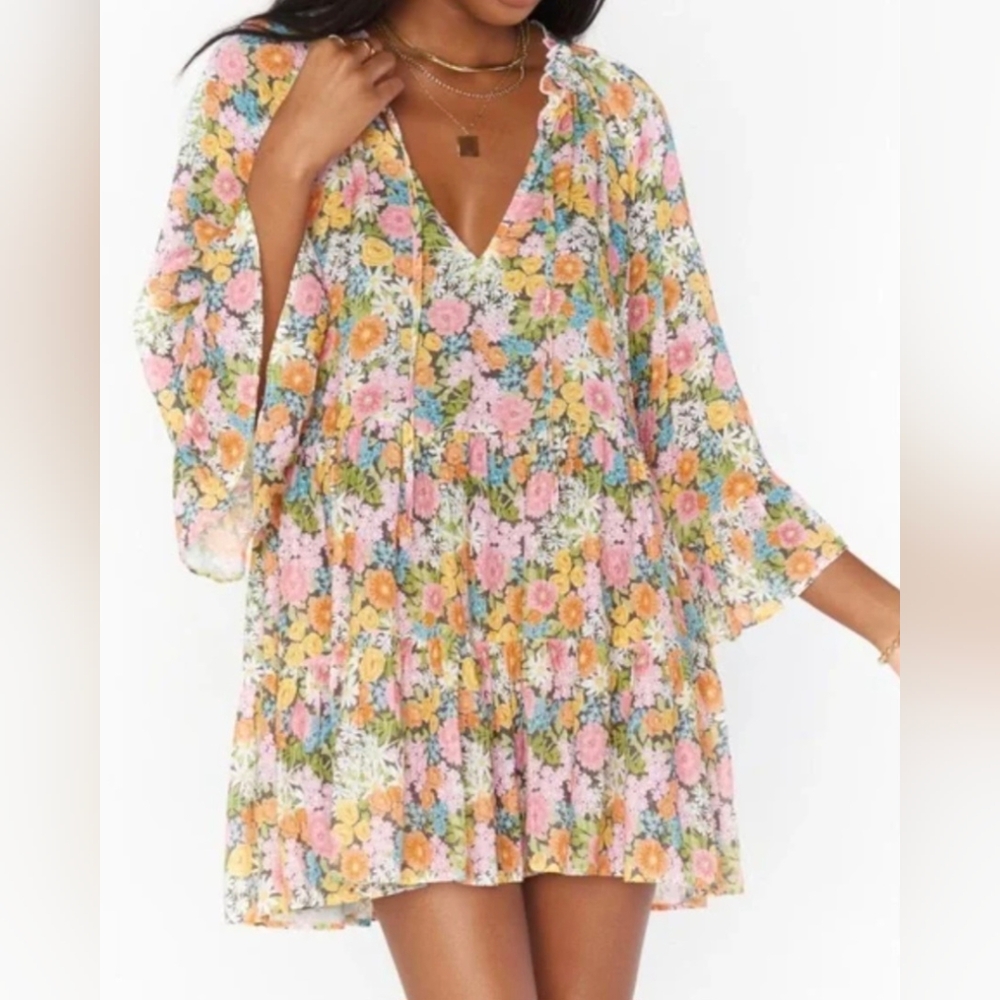 Show Me Your MuMu Pastel Floral Tiered Midi Dress